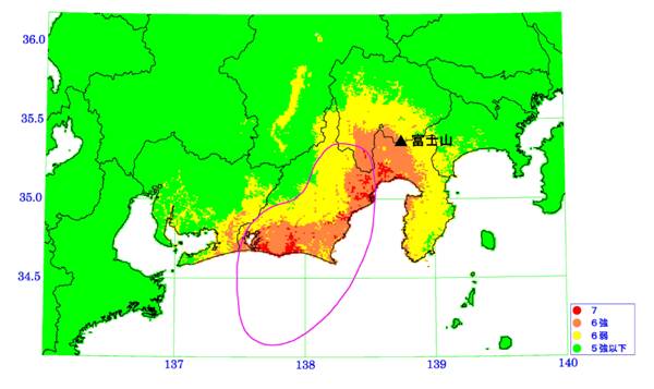 図-10　東海地震の想定震度分布図