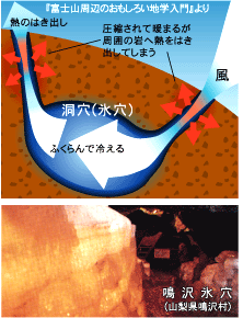 氷穴の模式図と鳴沢氷穴