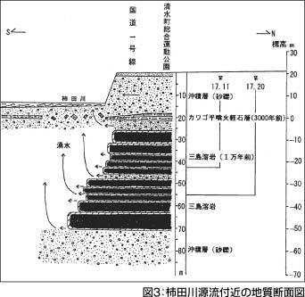 図-3　柿田川源流付近の地質断面図