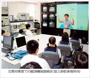 災害対策室での観測機器説明会(富士砂防事務所)