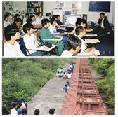 上：事務所内での砂防事業の説明　下：樹林帯補強工での昼食