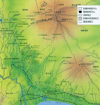 南西野渓の主な野渓と直轄砂防の施設の図