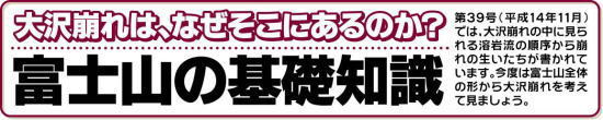 大沢崩れは、なぜそこにあるのか？■富士山の基礎知識■第39号（平成14年11月）では、大沢崩れの中に見られる溶岩流の順序から崩れの生いたちが書かれています。今度は富士山全体の形から大沢崩れを考えて見ましょう。