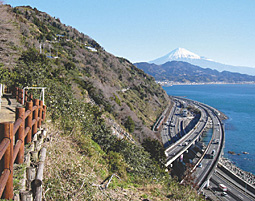 サッタ峠から見た地すべり防止区域と保全対象写真