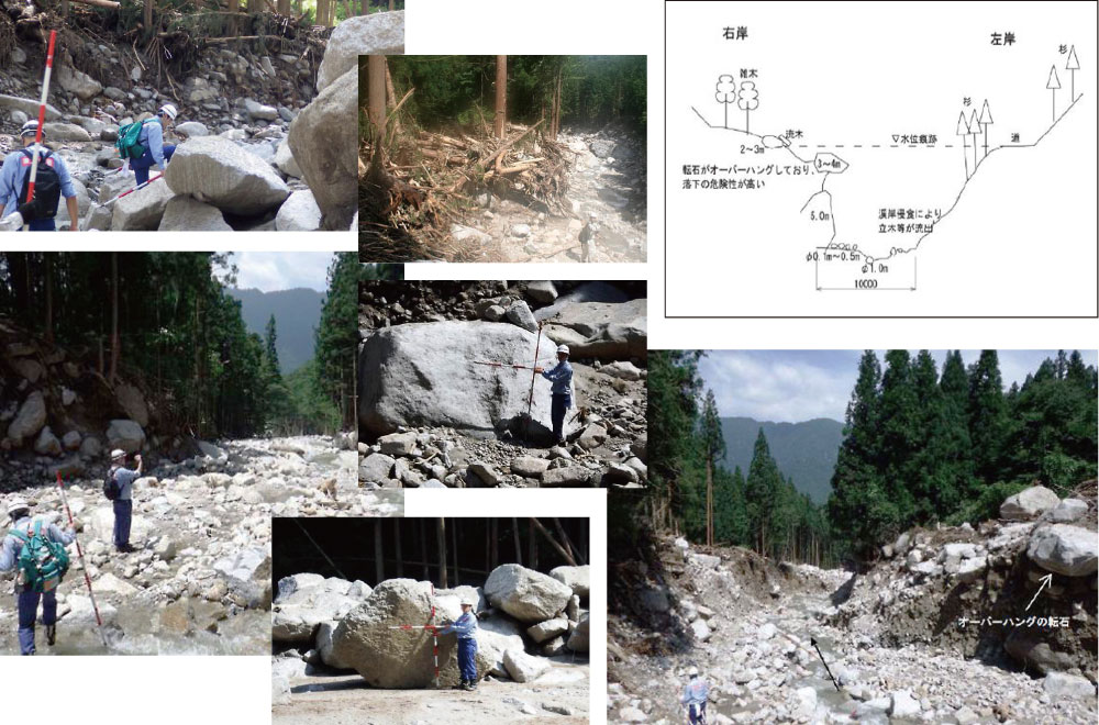 渓流調査（不安定土砂・流木の堆積状況）
