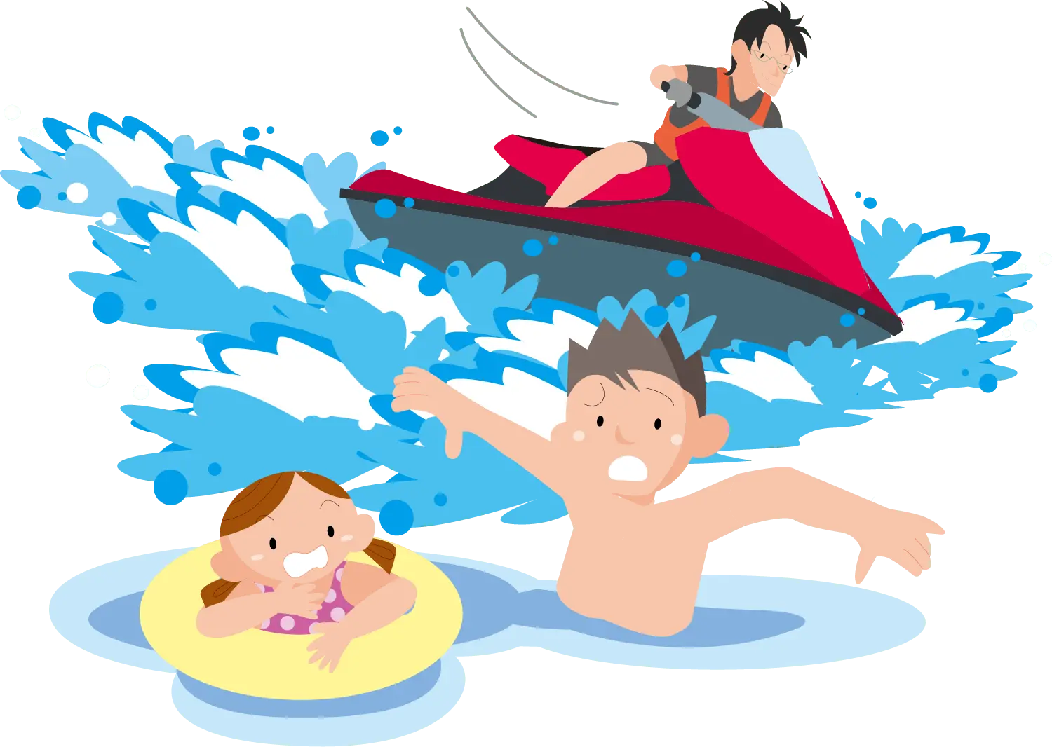 ジェットスキーの接近で危険な場面