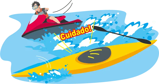 ジェットスキーの接近でカヤックが転覆しそうな危険な場面