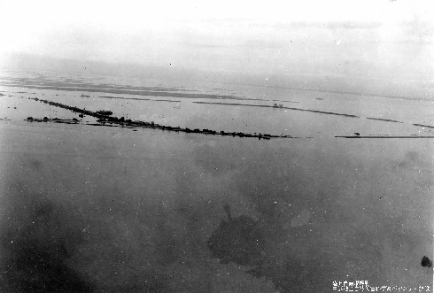長島町南部、木曽川河口を上空北西方向から望む