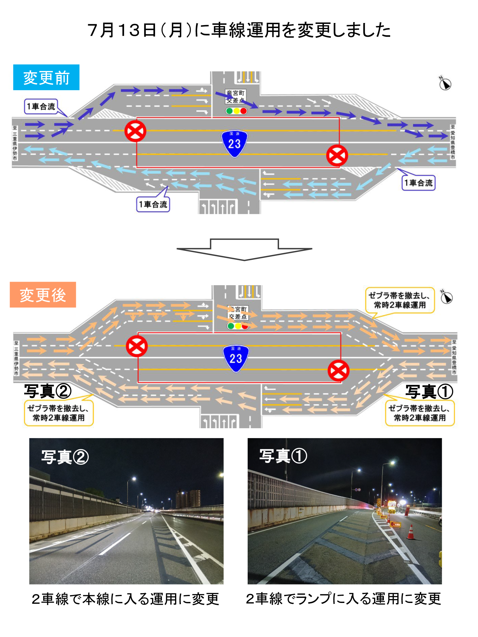 7月13日(月)に車線運用を変更しました