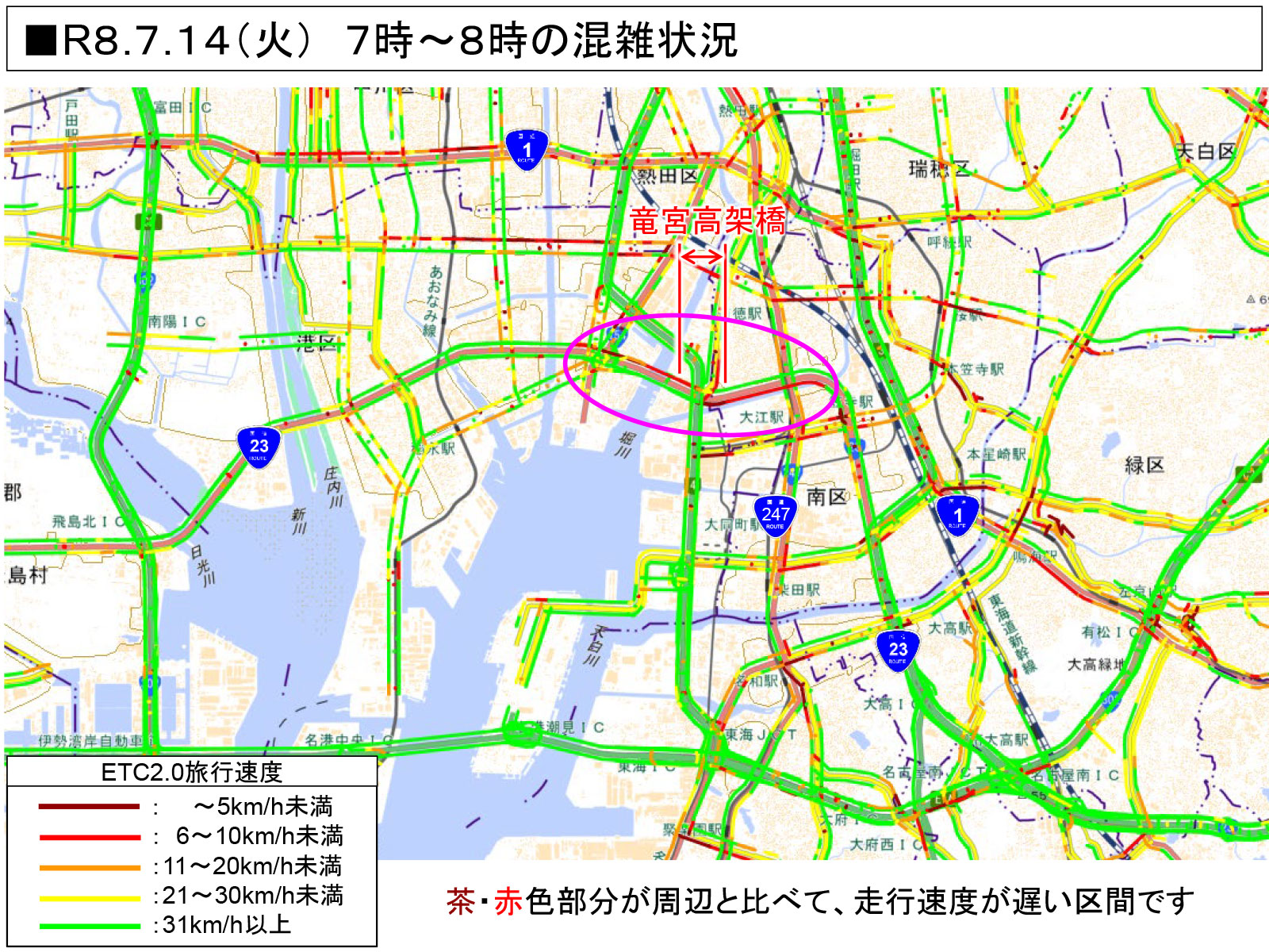 混雑時間帯の交通状況/7月14日(火)7時~8時