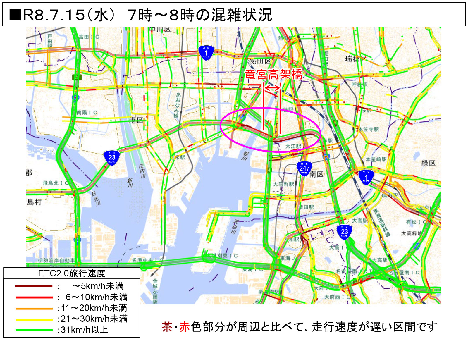 混雑時間帯の交通状況/7月15日(水)7時~8時