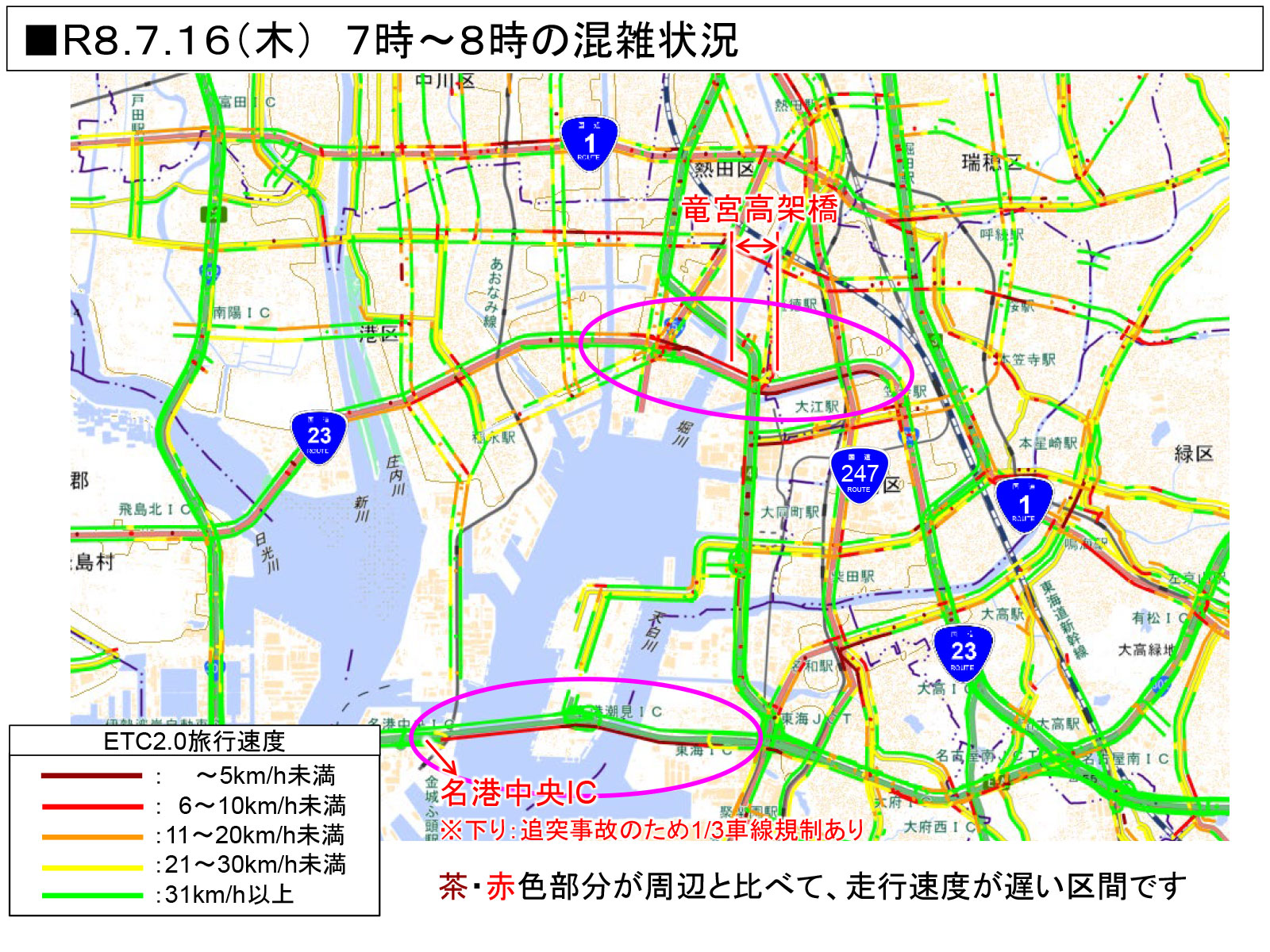 混雑時間帯の交通状況/7月16日(木)7時~8時