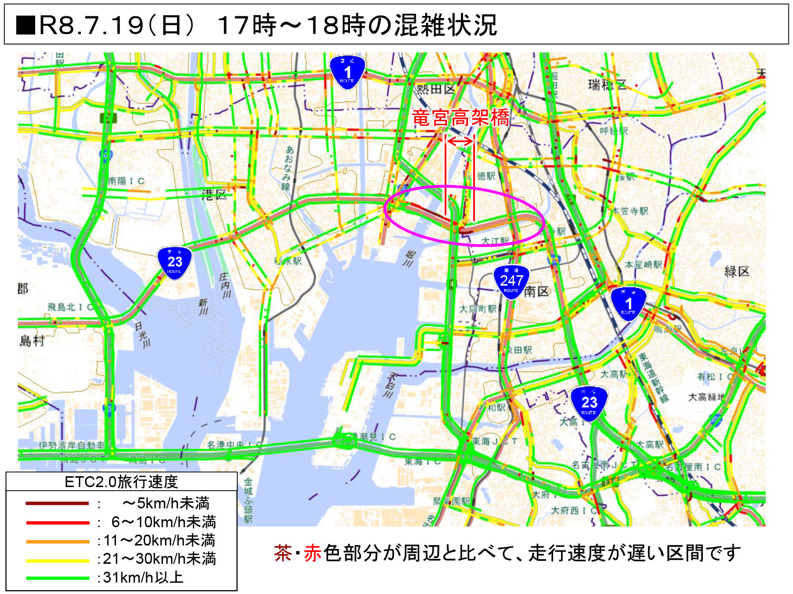 混雑時間帯の交通状況/7月19日(日)17時~18時
