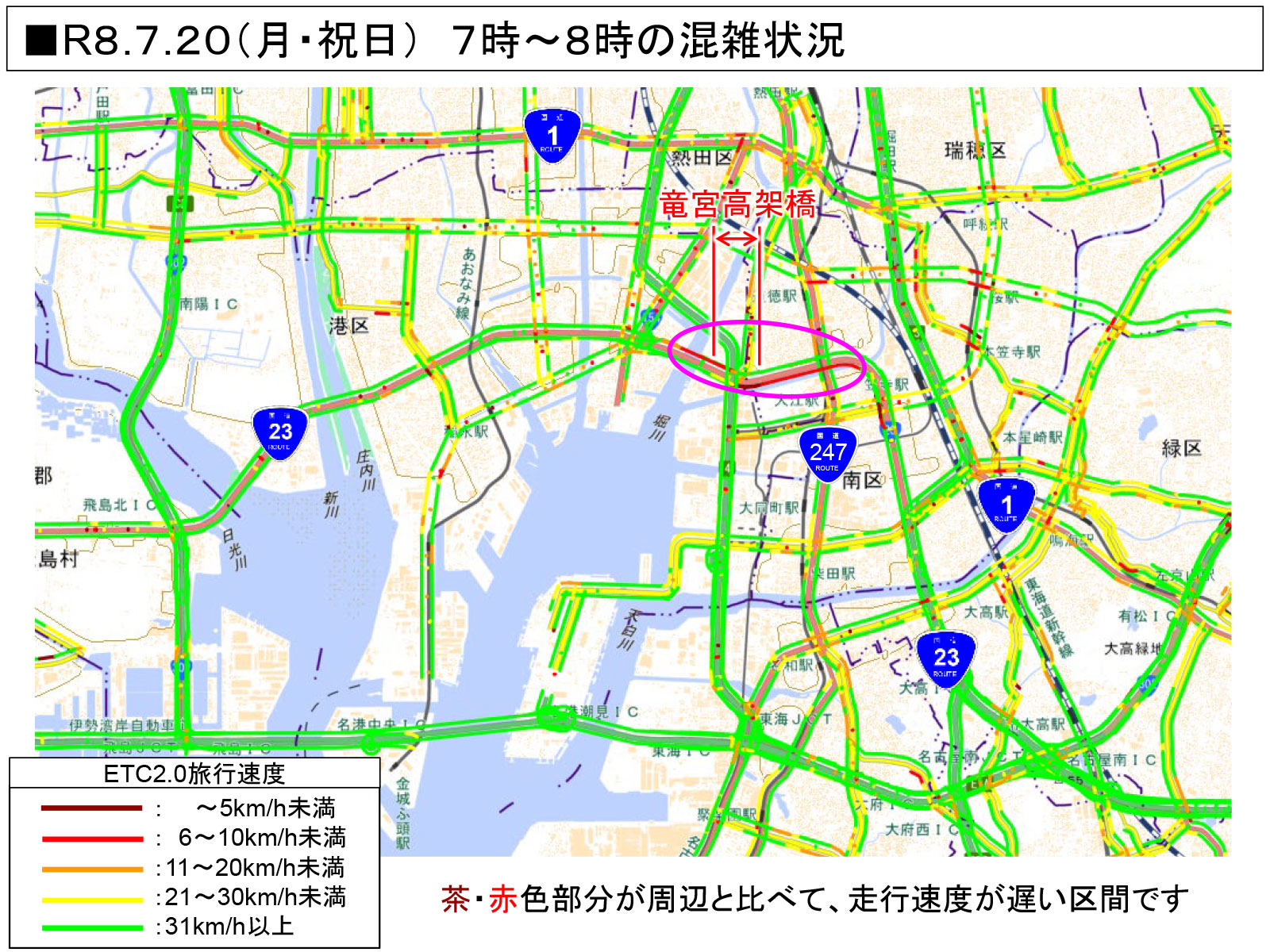 混雑時間帯の交通状況/7月20日(月・祝日)7時~8時