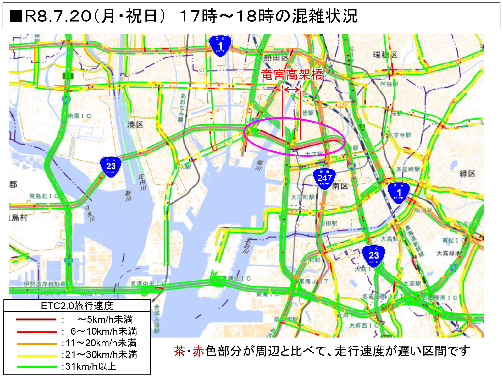 混雑時間帯の交通状況/7月20日(月・祝日)17時~18時