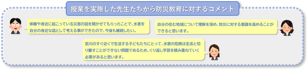 授業を実施した先生たちから防災教育に対するコメント