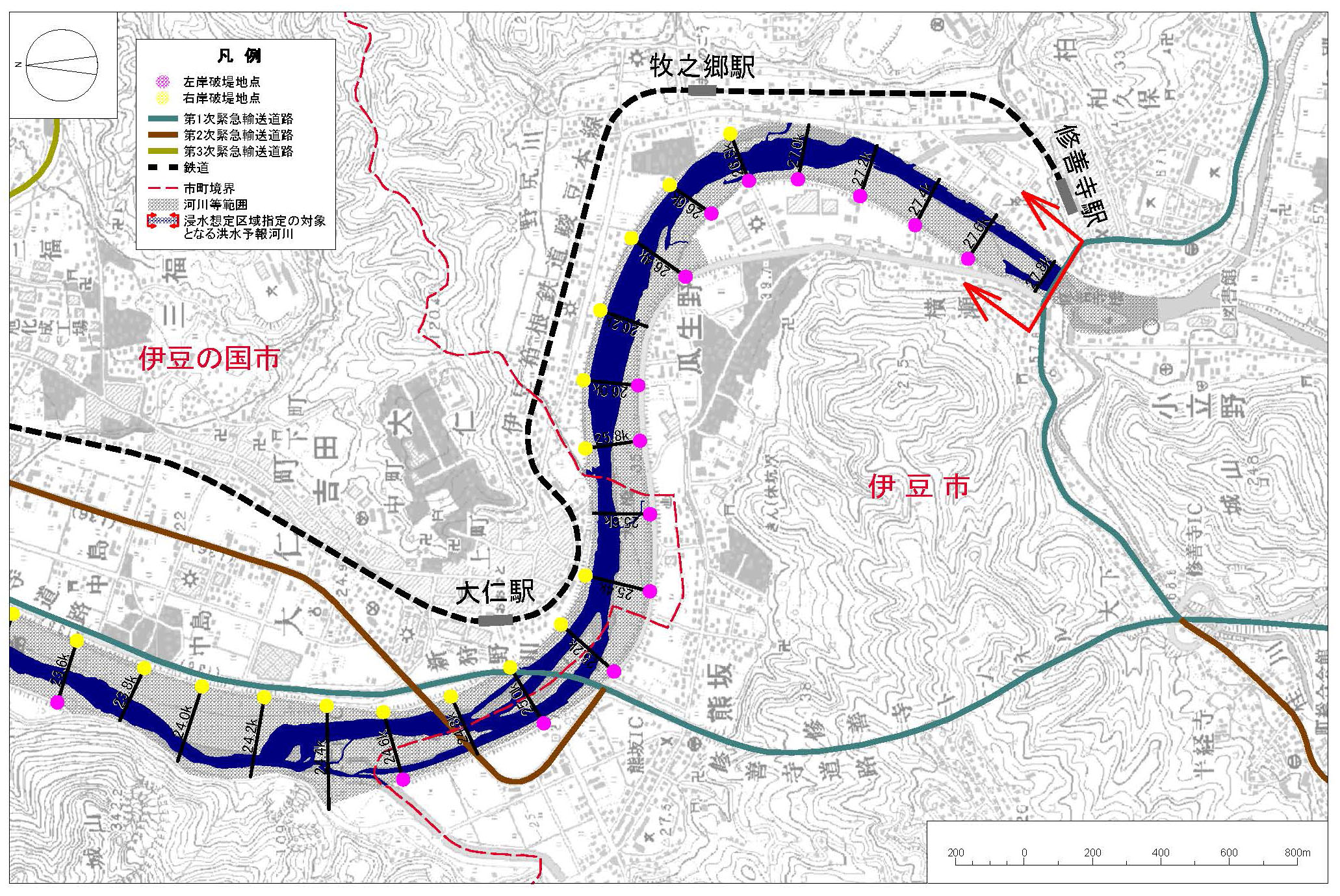 伊豆の国市神島～修善寺橋付近