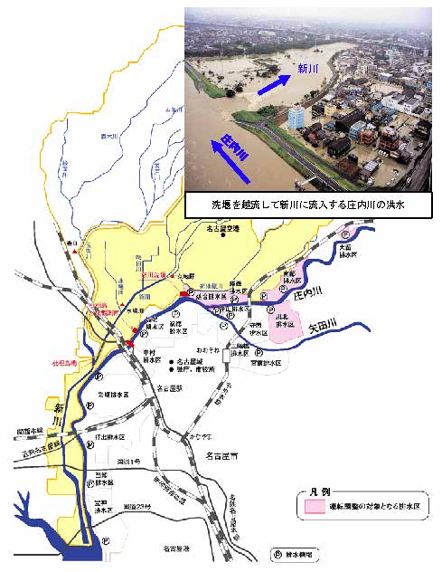 新川洗堰より上流の排水ポンプ場の運転調整