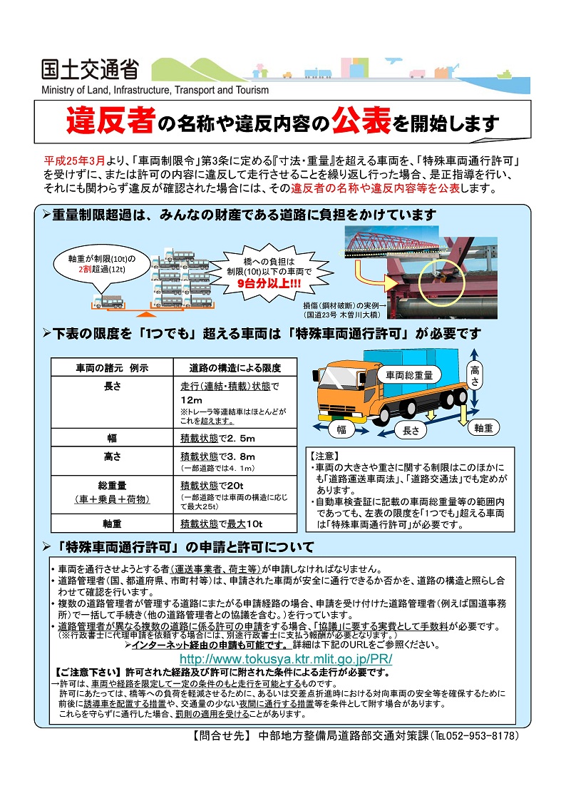 違反者の名称や違反内容の公表を開始します 多治見砂防国道事務所