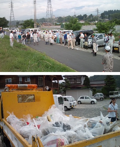 松川町生田付近での早朝河川清掃活動