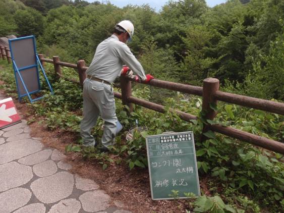 柵のぐらつきを確認してる様子