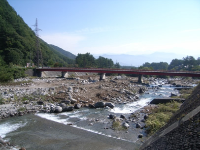 伐採後の駒ヶ根橋周辺の様子