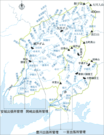 国土交通省豊橋河川事務所の各出張所の担当地域マップ図